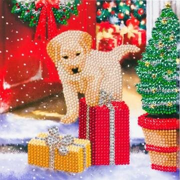 Christmas Crystal Card kit diamond painting Labrador Pup 18 x 18 cm