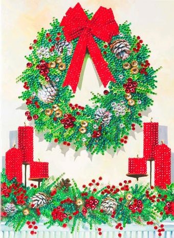 Giant Christmas Crystal Art Card Kit diamond painting Festive Wreath Kerst Krans 29 x 21 cm