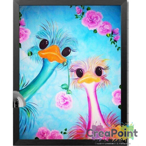 Full 5D Diamond Painting leuke struisvogels roze blauw 30 x 40 cm