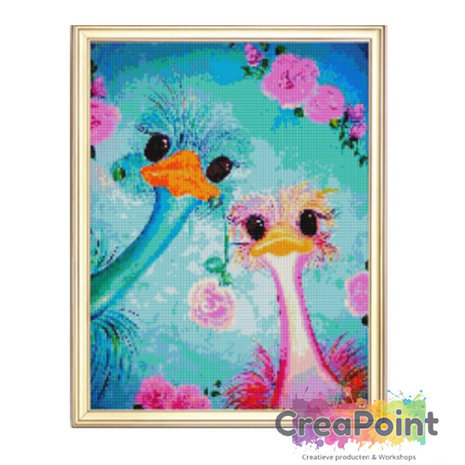 Full 5D Diamond Painting leuke struisvogels roze blauw 30 x 40 cm