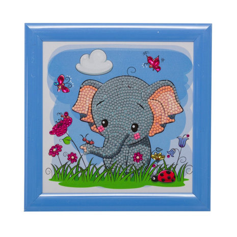 Crystal Art kit Kinder Frame Elephant & Friends Partial 16 x 16 cm.