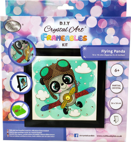 Crystal Art kit Kinder Frame Flying Panda Partial 16 x 16 cm.