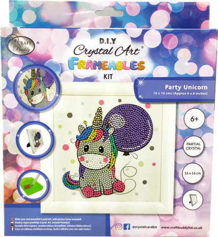 Crystal Art kit Kinder Frame Party Unicorn Partial 16 x 16 cm.