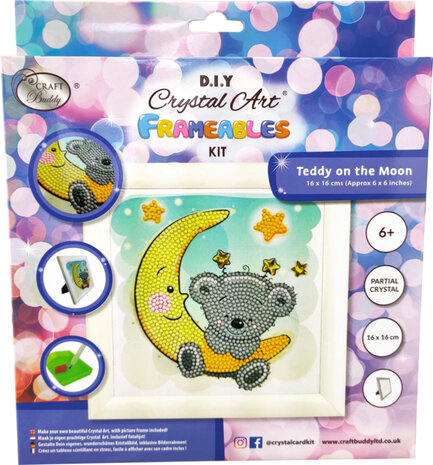 Crystal Art kit Kinder Frame Teddy on the Moon Partial 16 x 16 cm.