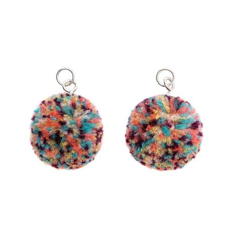 Pompon set 2 stuks voor sieraden of decoratie multicolor donker 20mm met zilverkleurig oog