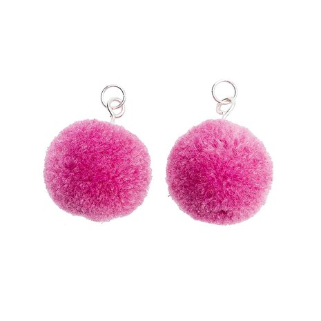 Pompon set 2 stuks voor of decoratie neon pink 20mm met zilverkleurig oog - CreaPoint