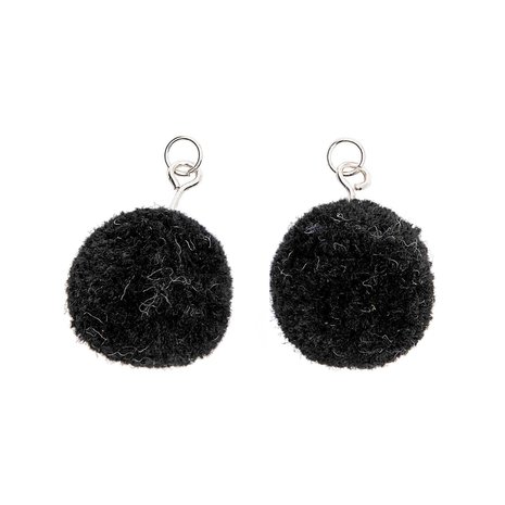 Pompon set 2 stuks voor sieraden of decoratie zwart 20mm met zilverkleurig oog