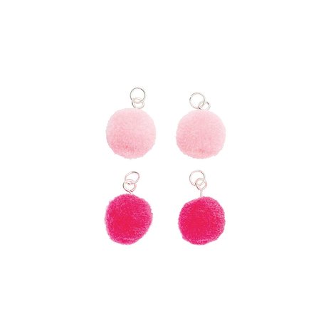 Pompon set 4 stuks voor sieraden of decoratie neon roze mix 15mm met zilverkleurig oog