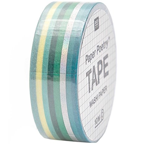 PAPER POETRY TAPE STREPEN GROEN/IRRISEREND 1,5CM 10M