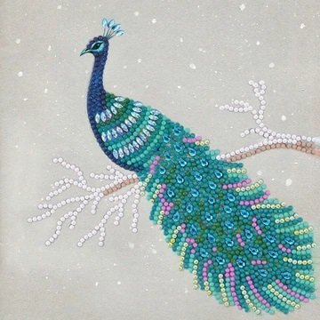 Crystal Card kit Pretty Peacock Pauw (partial) 18x18 cm