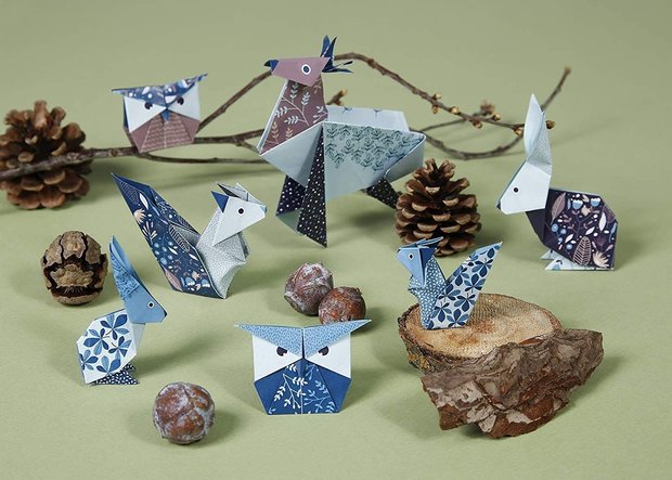 Origami papier Wouddieren , set met 3 maten 60 vel 70g - met motief
