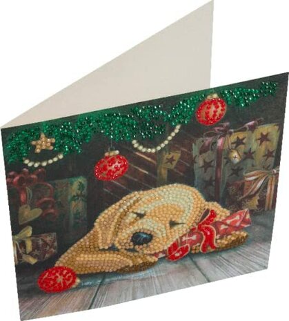 Crystal Card kit diamond painting Sleepy Puppy Christmas 18 x 18 cm