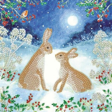 Christmas Crystal Card kit diamond painting Bunnies 18 x 18 cm