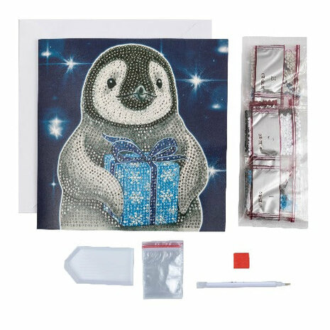 Christmas Crystal Card kit diamond painting Penguin 18 x 18 cm