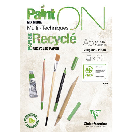 Paint'ON Recyclé blok 30 blad 250g/m2 A5 (14,8x21cm) - Wit