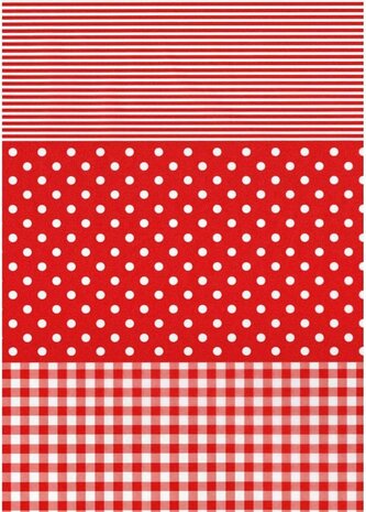 Decopatch papier rood strepen, stippen en blokjes