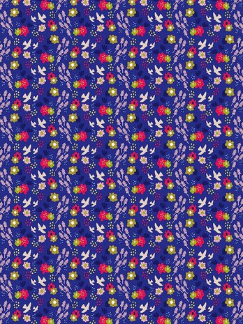 Decopatch papier Blauw vrolijke bloemenprint