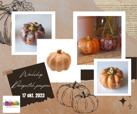 Herfstworkshop Decopatch 2 pompoenen 17 okt. 2023