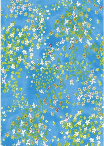 Decopatch papier blauw met kleine bloemetjes