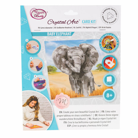 Crystal Card kit diamond painting Baby Olifant - Martha Bowyer 18 x 18 cm