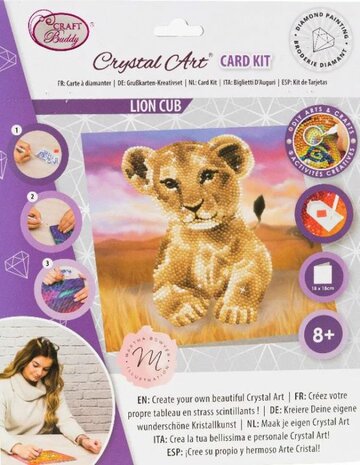 Crystal Card kit diamond painting Leeuwenwelp - Martha Bowyer 18 x 18 cm