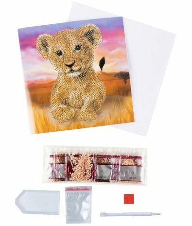 Crystal Card kit diamond painting Leeuwenwelp - Martha Bowyer 18 x 18 cm