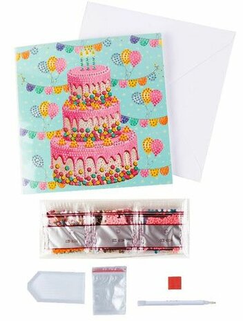 Crystal Card kit diamond painting Happy Birthday Cake 18 x 18 cm