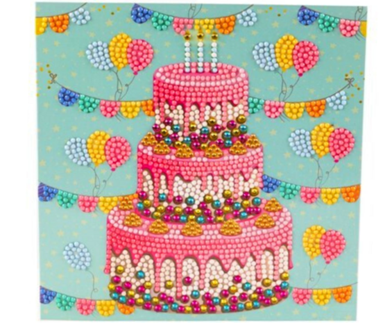 Crystal Card kit diamond painting Happy Birthday Cake 18 x 18 cm