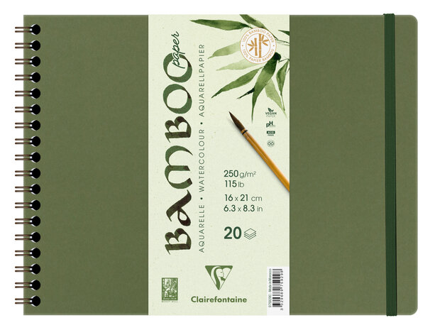 BAMBOO aquarelpapier spiraalblok 20 vel 210X160mm 250gr/m2 - Wit 