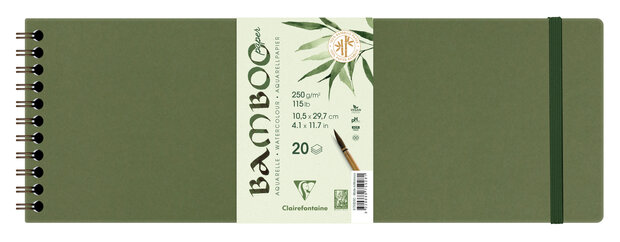 BAMBOO aquarelpapier spiraalblok 20 vel 105X297mm 250gr/m2 - Wit 