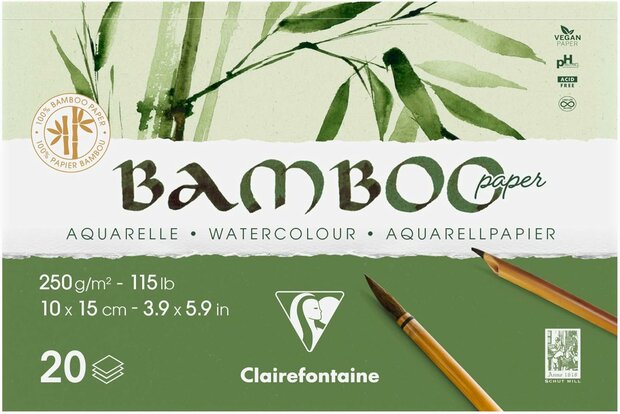 BAMBOO aquarelpapier blok 20 vel 100X150mm 250gr/m2 - Wit 