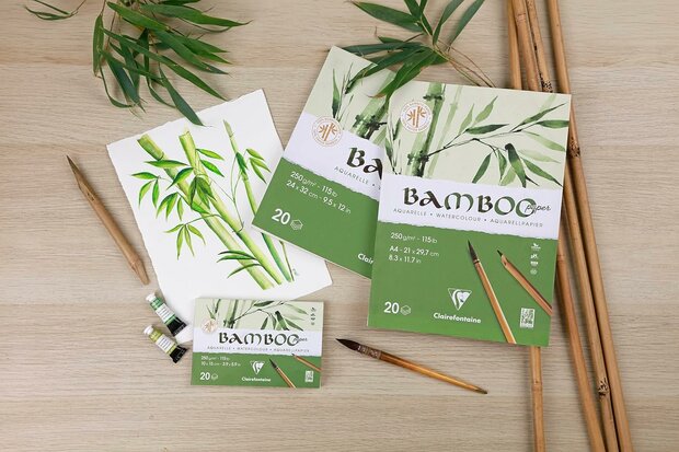 BAMBOO aquarelpapier blok 20 vel 100X150mm 250gr/m2 - Wit 