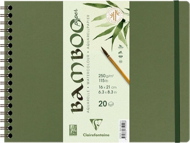 BAMBOO aquarelpapier spiraalblok 20 vel 210X160mm 250gr/m2 - Wit 