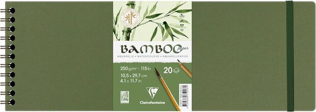 BAMBOO aquarelpapier spiraalblok 20 vel 105X297mm 250gr/m2 - Wit 