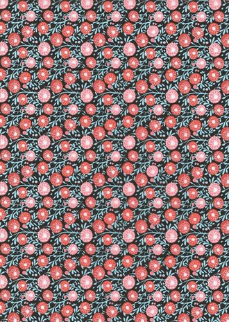 Decopatch papier zwart/rood decoratieve bloemenprint