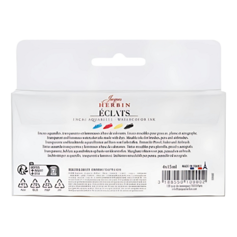 Set aquarel inkt  Jaques Herbin 4 x 15 ml