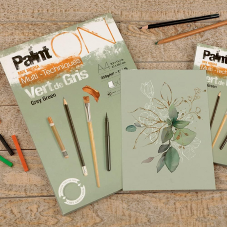 PaintON Blok 30 blad grijsgroen A4 250g