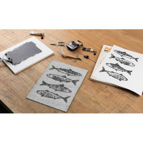 Linogravure A5 plaat in vinyl - Grijs