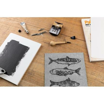 Linogravure A5 plaat in vinyl - Grijs