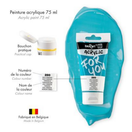 Darwi For You acrylverf 75 ml in tube turquoise blauw