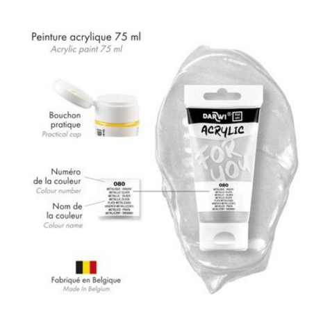 Darwi For You acrylverf 75 ml in tube metallic zilver