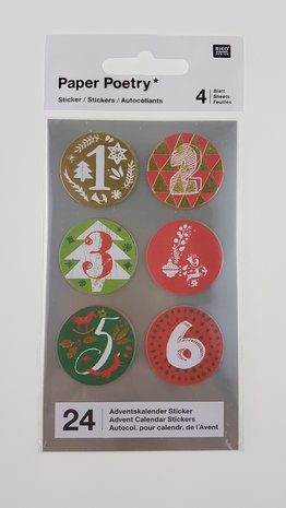 Paper Poetry Adventskalender stickers rood/groen 24st.