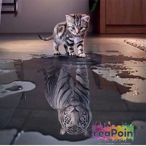 Full 5D Diamond Painting kleine kat grote tijger 30 x 40 cm