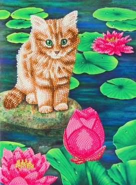 Giant Crystal Art Card Kit diamond painting Cat at the Lily's Pond 29 x 21 cm