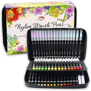 Colorya Etui met 50 brush markers waterverfstiften incl. 2 watertankpenselen.