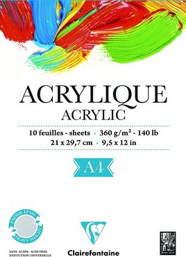 Blok Papier voor Acrylverf 10 blad A4 (21x29,7cm) 360g gelijmd 1 zijde - Wit