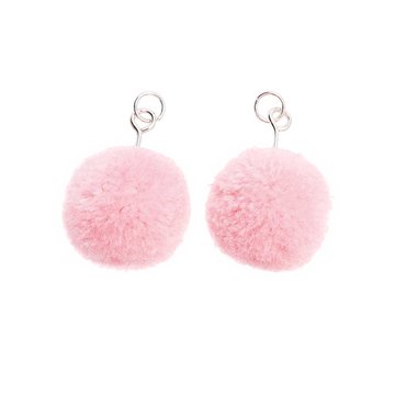 Pompon set 2 stuks voor sieraden of decoratie roze 20mm met zilverkleurig oog