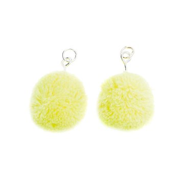 Pompon set 2 stuks voor sieraden of decoratie neon geel 20mm met zilverkleurig oog