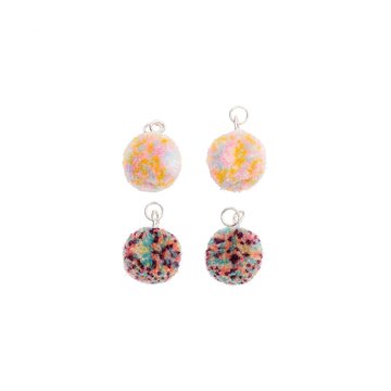 Pompon set 4 stuks voor sieraden of decoratie multicolor licht en donker 15mm met zilverkleurig oog