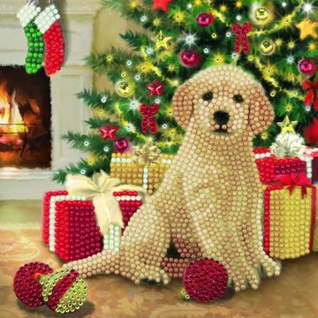 Christmas Crystal Card kit diamond painting Puppy's first Christmas 18 x 18 cm